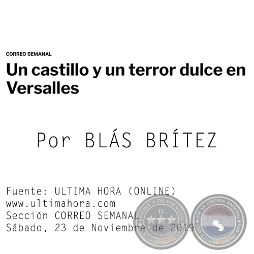 UN CASTILLO Y UN TERROR DULCE EN VERSALLES - Por BLS BRTEZ - Sbado, 23 de Noviembre de 2019